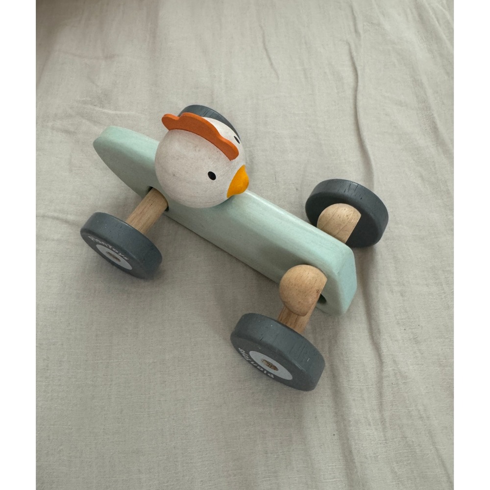 PlanToys Wooden Chicken Racing Car Eco Friendly Toddler Push Toy